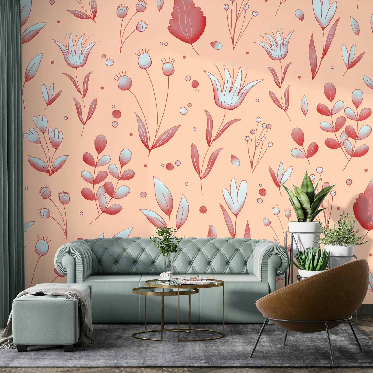 Soft peach botanical wallpaper pattern

