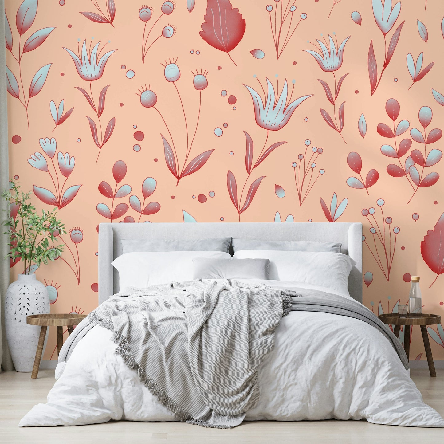 Serene Peach Tropical Garden wallpaper detail