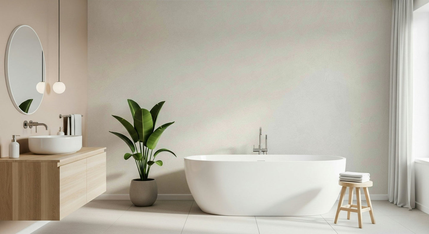Minimalist entry foyer featuring the soft plaster effect wallpaper.