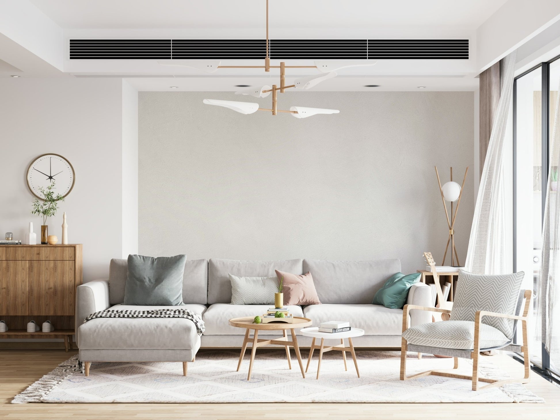 Interior design rendering of the full plaster look wallpaper texture.