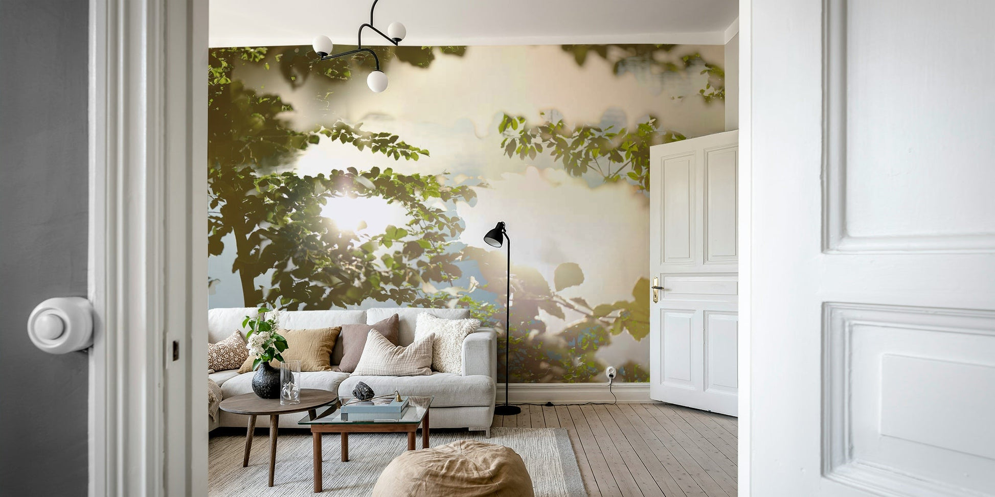 Serene Reflection of Nature: Leafy Water Scene Photography Wall Mural