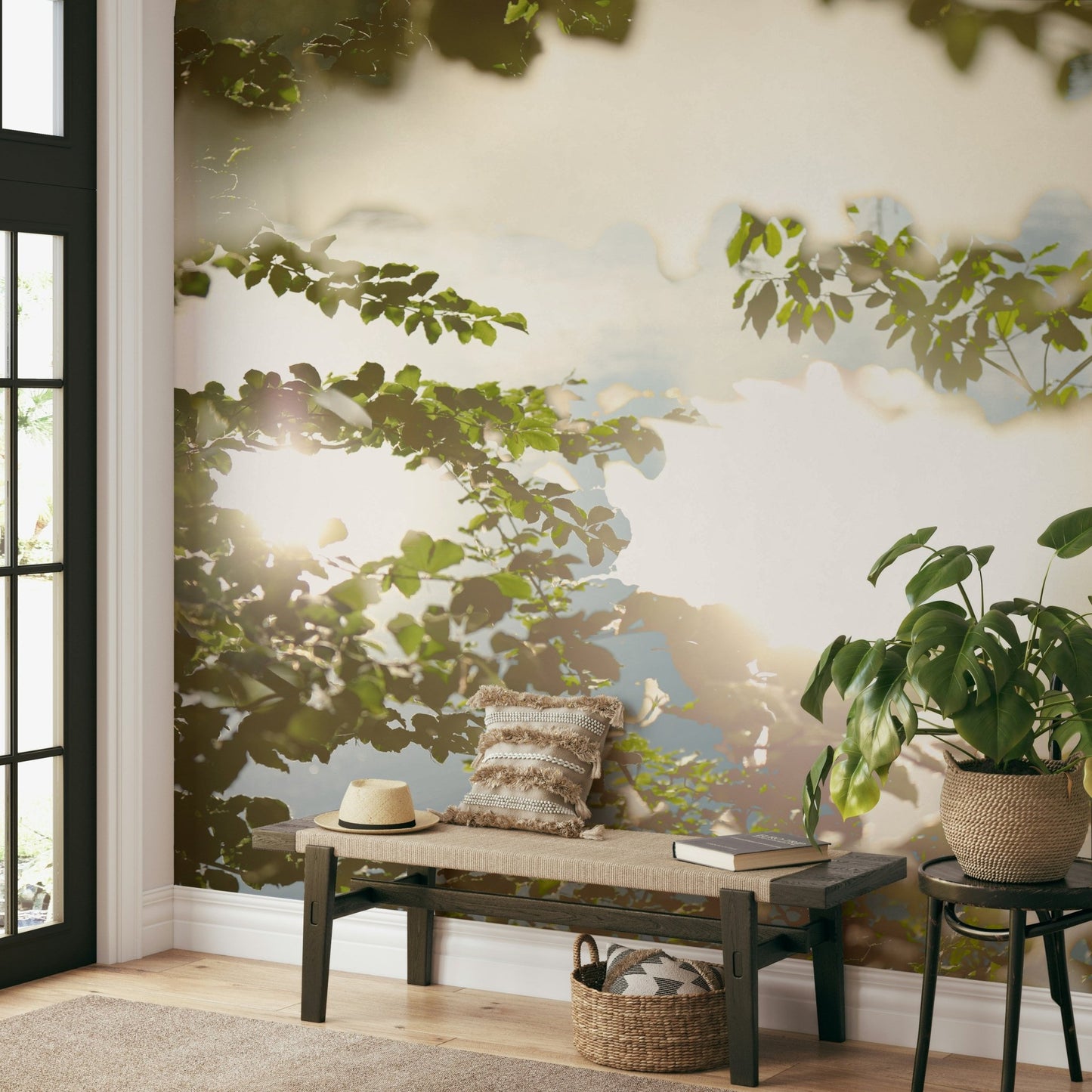 Serene Reflection of Nature: Leafy Water Scene Photography Wall Mural