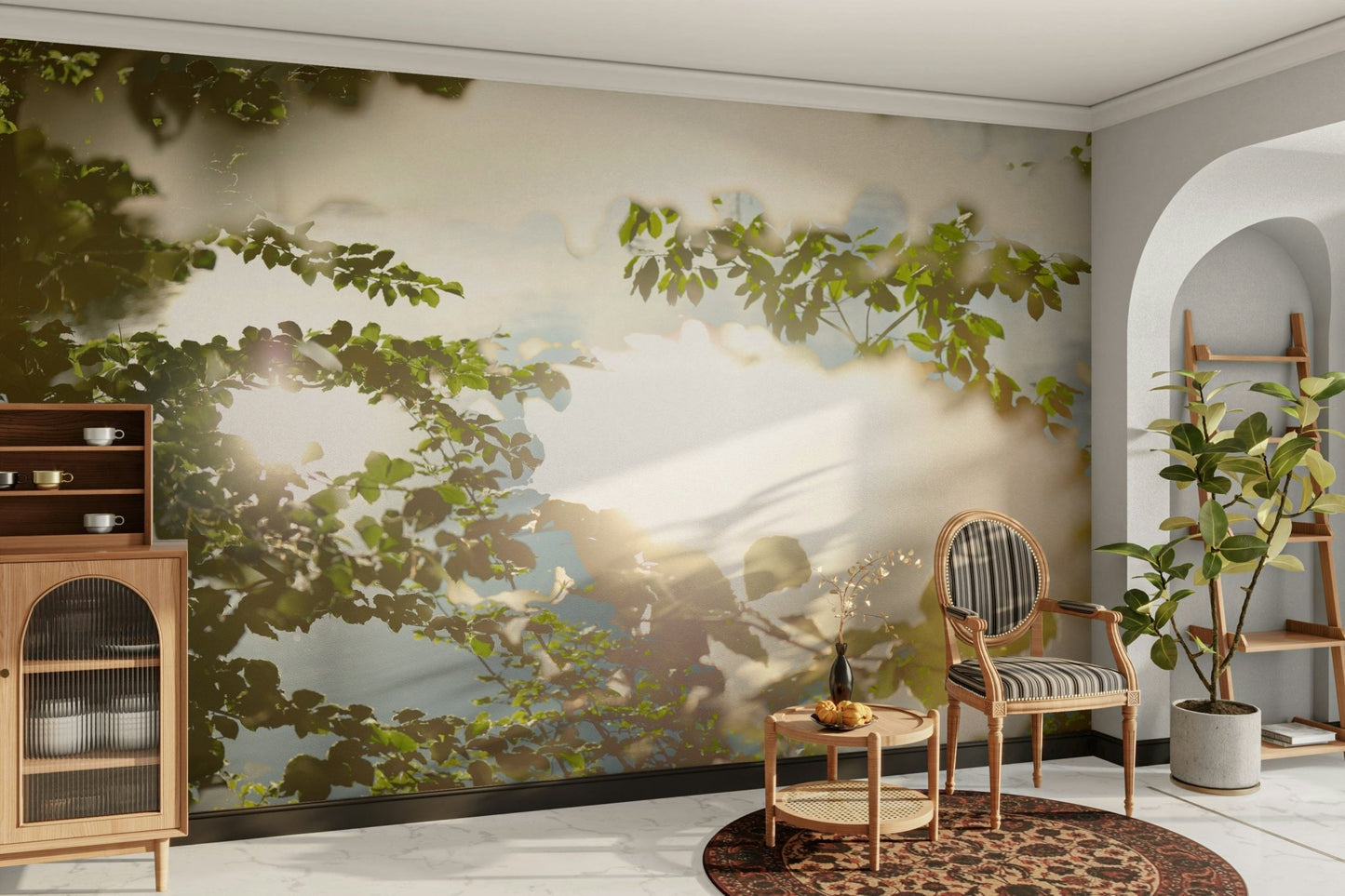 Serene Reflection of Nature: Leafy Water Scene Photography Wall Mural