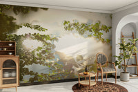 Serene Reflection of Nature: Leafy Water Scene Photography Wall Mural