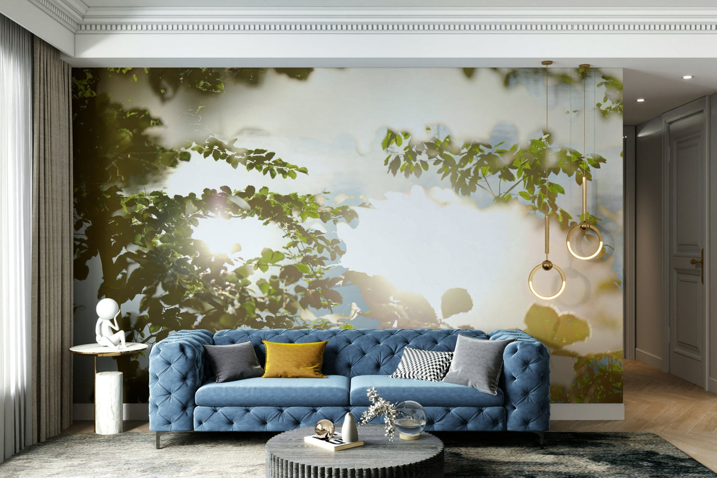 Serene Reflection of Nature: Leafy Water Scene Photography Wall Mural