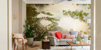 Serene Reflection of Nature: Leafy Water Scene Photography Wall Mural
