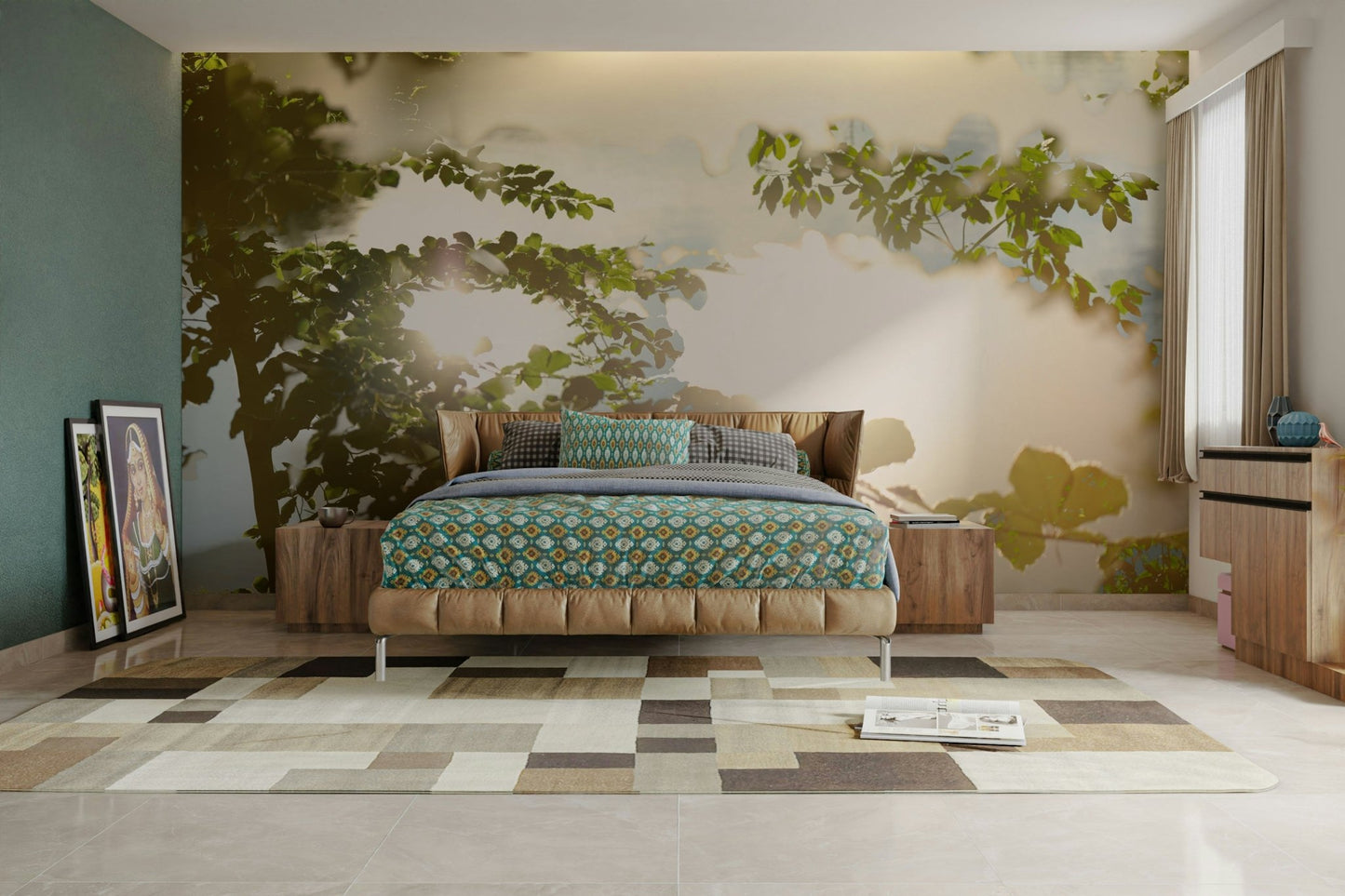 Serene Reflection of Nature: Leafy Water Scene Photography Wall Mural