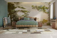 Serene Reflection of Nature: Leafy Water Scene Photography Wall Mural