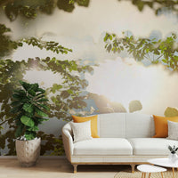 Serene Reflection of Nature: Leafy Water Scene Photography Wall Mural