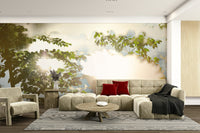 Serene Reflection of Nature: Leafy Water Scene Photography Wall Mural