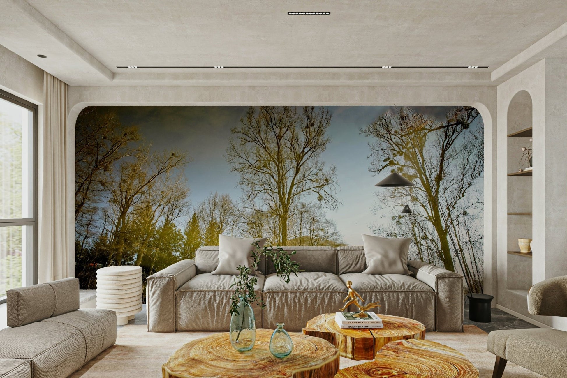 The wallpaper is applied seamlessly, making the view feel realistic.

