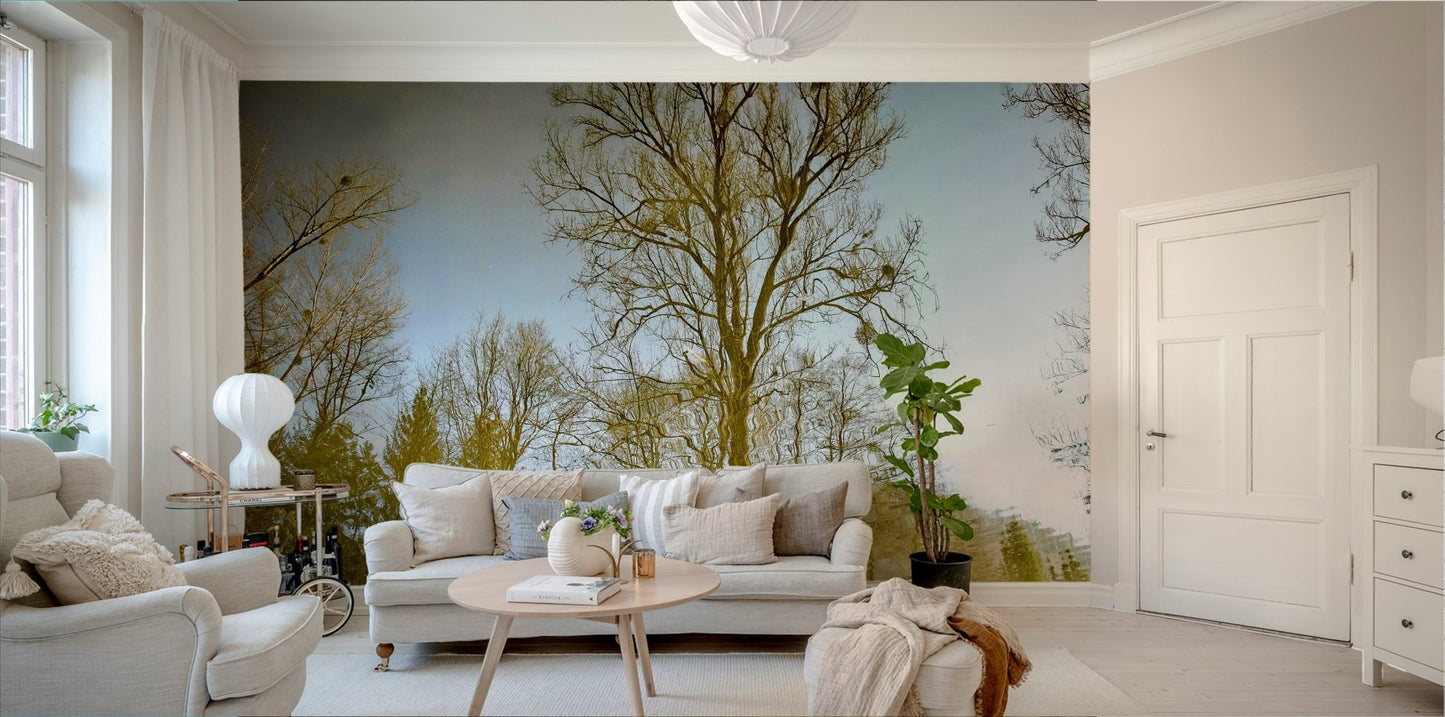 The high-resolution print captures fine details of the trees and the water's surface.

