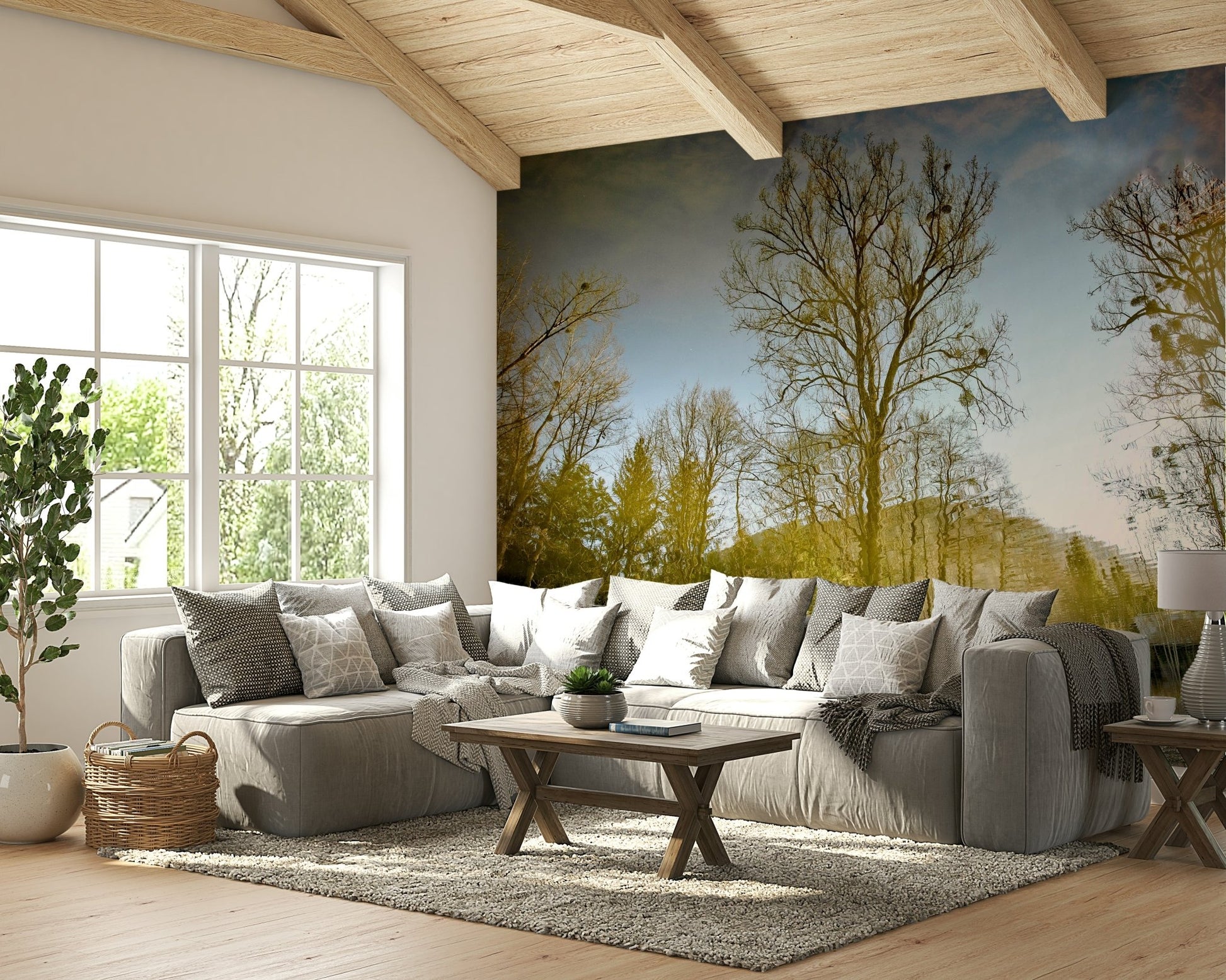 The room feels calm and spacious due to the open landscape.

