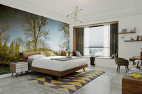 The Serene Reflection mural gives the space a quiet and natural feel.

