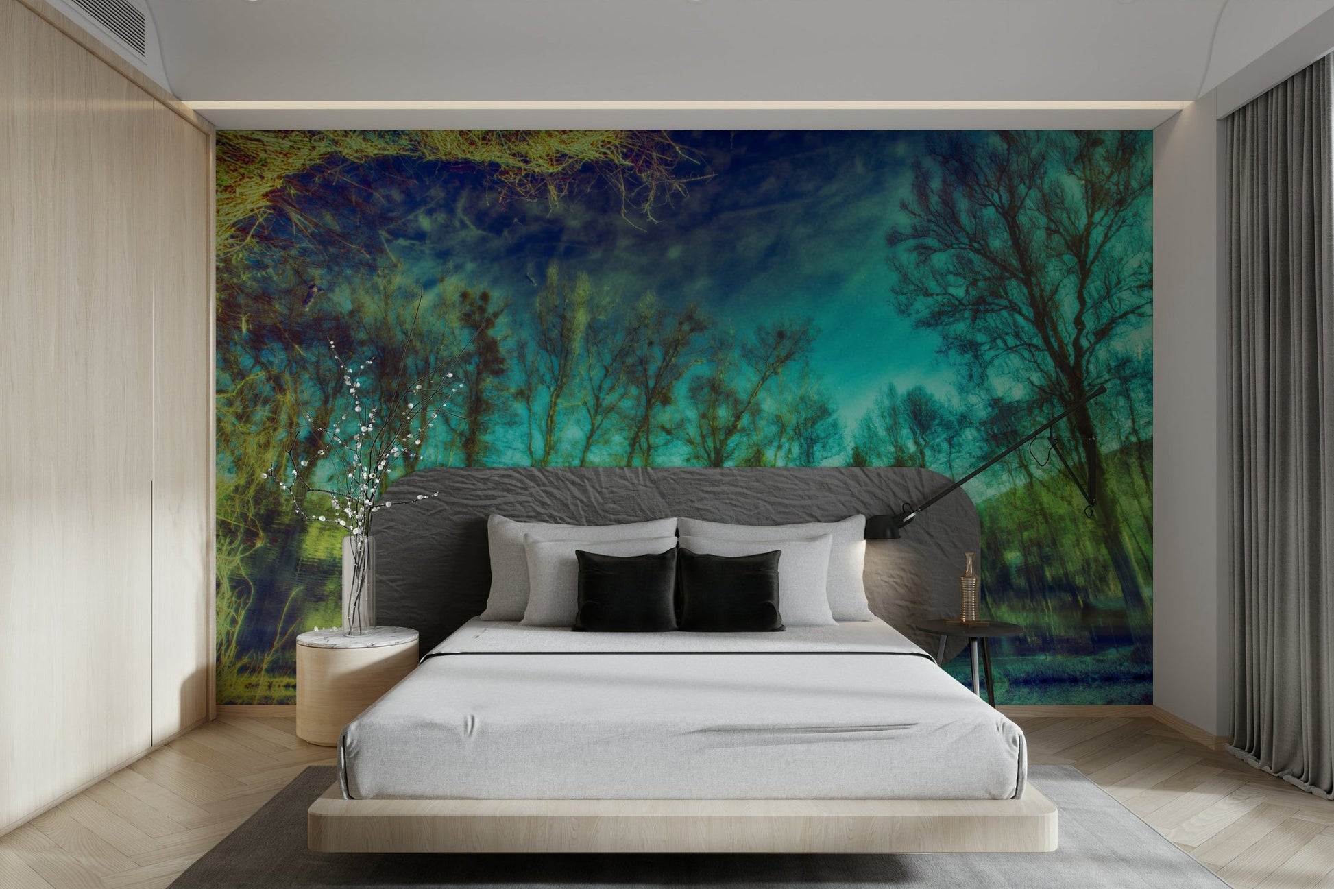 The wall mural is the main feature on a living room wall.

