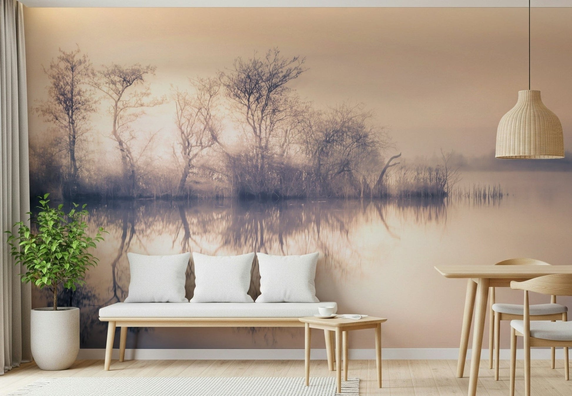 Dreamy lake and trees wallpaper creating a peaceful Serene Reflections view.