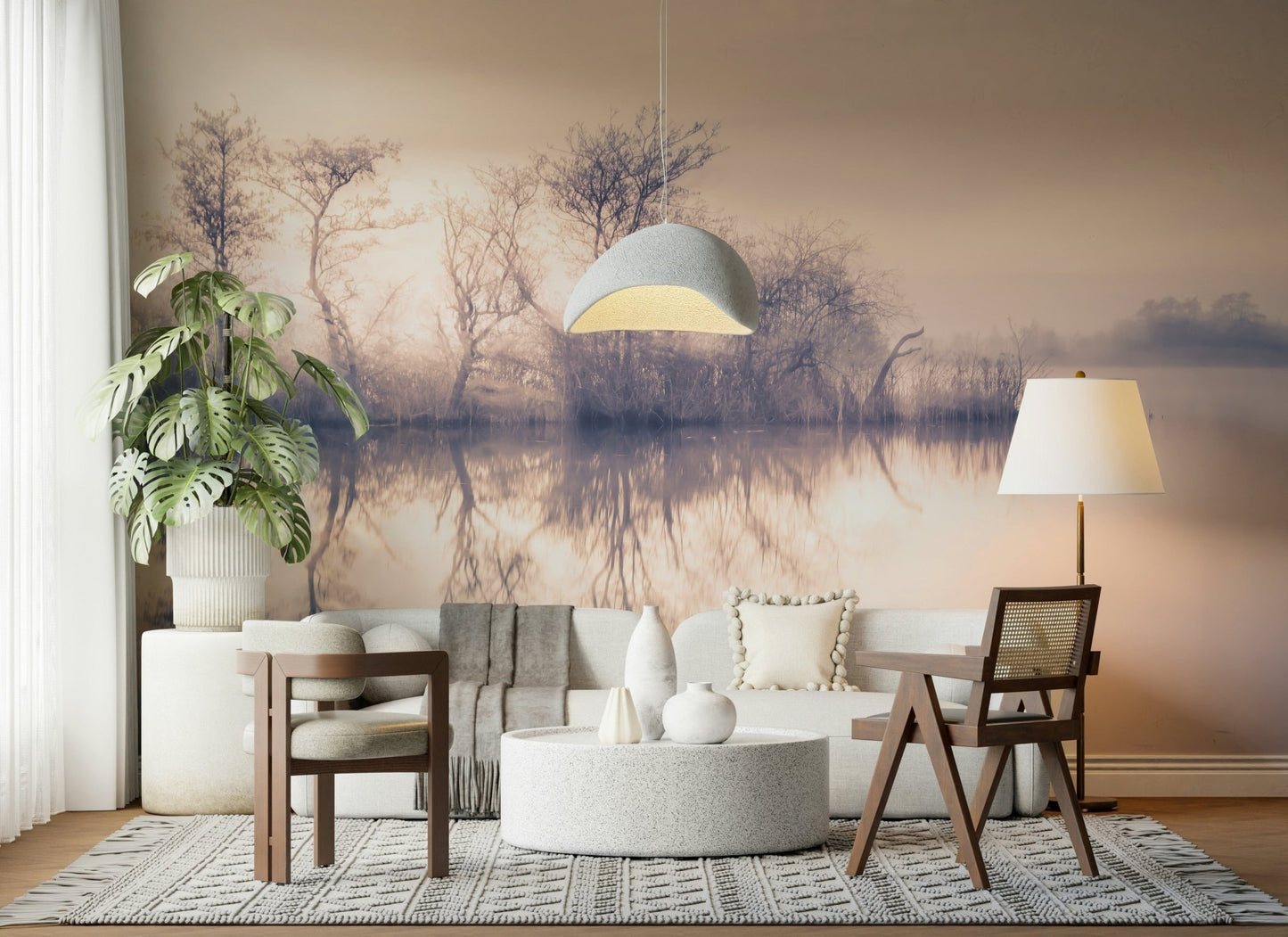 Ethereal pink fog image wallpaper, lovely Serene Reflections nature scene.