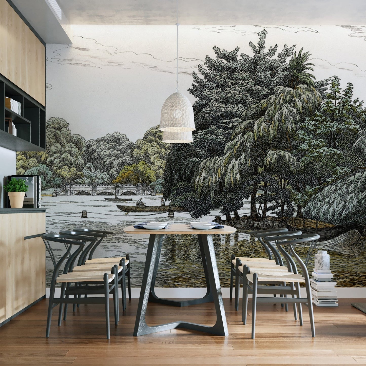 Serene Lakeside Scene Wallpaper Art
