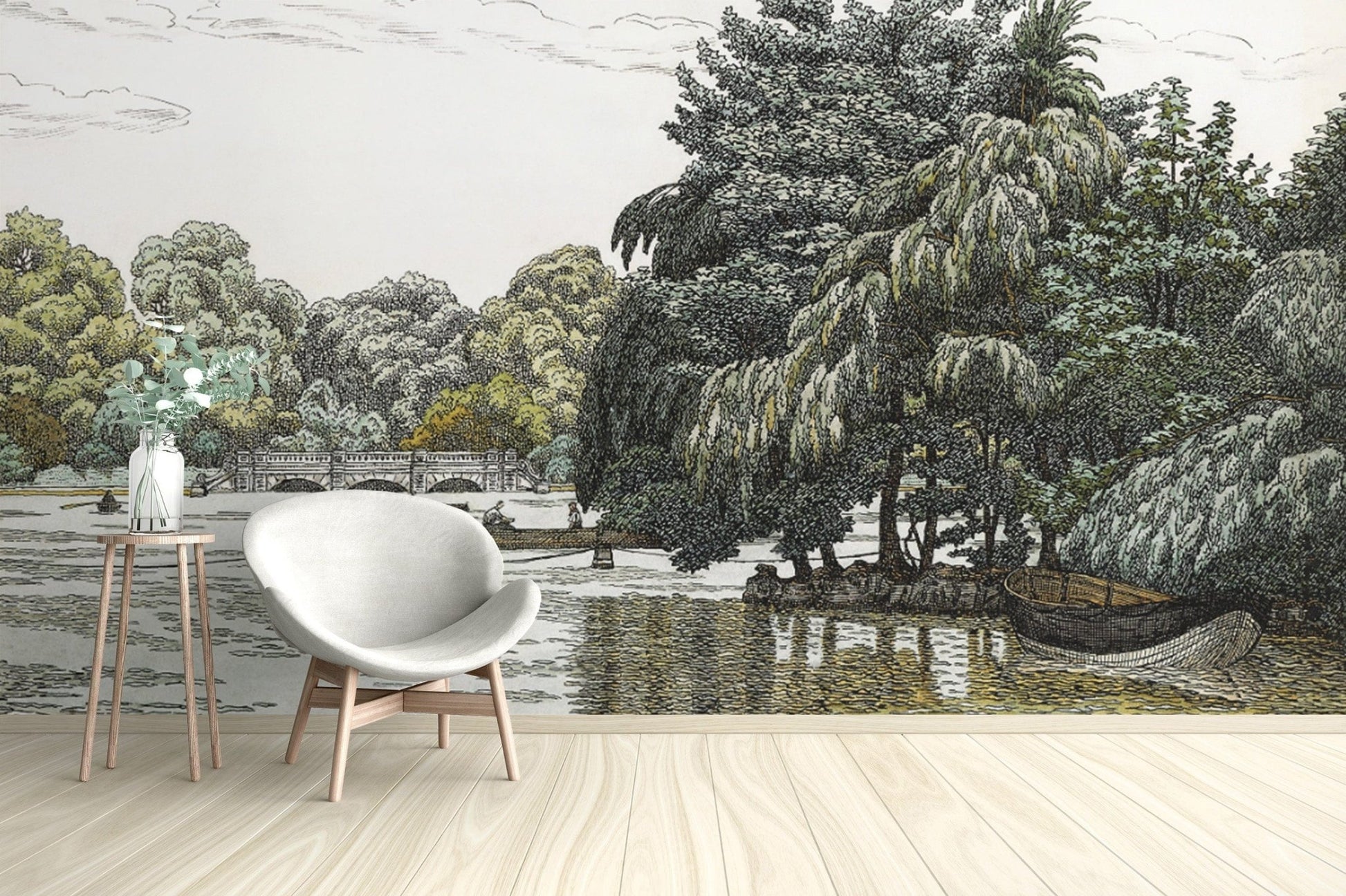 Elegant Nature-Inspired Lakeside Wallpaper
