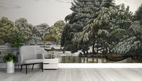 Scenic Lake and Trees Wallpaper Design
