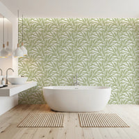 Sage foliage bathroom wallpaper with layered leaf silhouettes in an airy design, GD8815