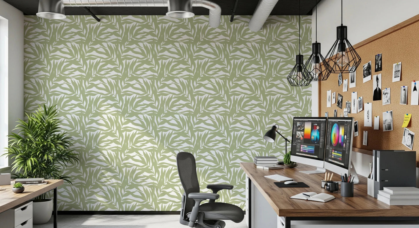 Serene Sage wallpaper featuring broad leaf shapes in a calm botanical layout, GD8815