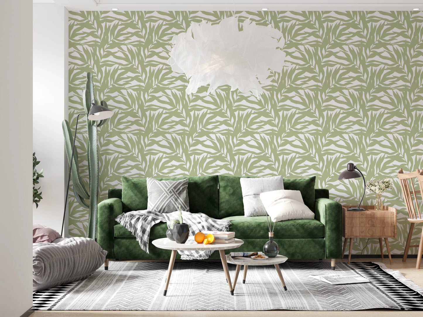Decorative leaf wallpaper with muted sage tones and broad organic shapes, GD8815
