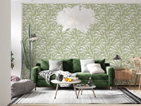 Decorative leaf wallpaper with muted sage tones and broad organic shapes, GD8815