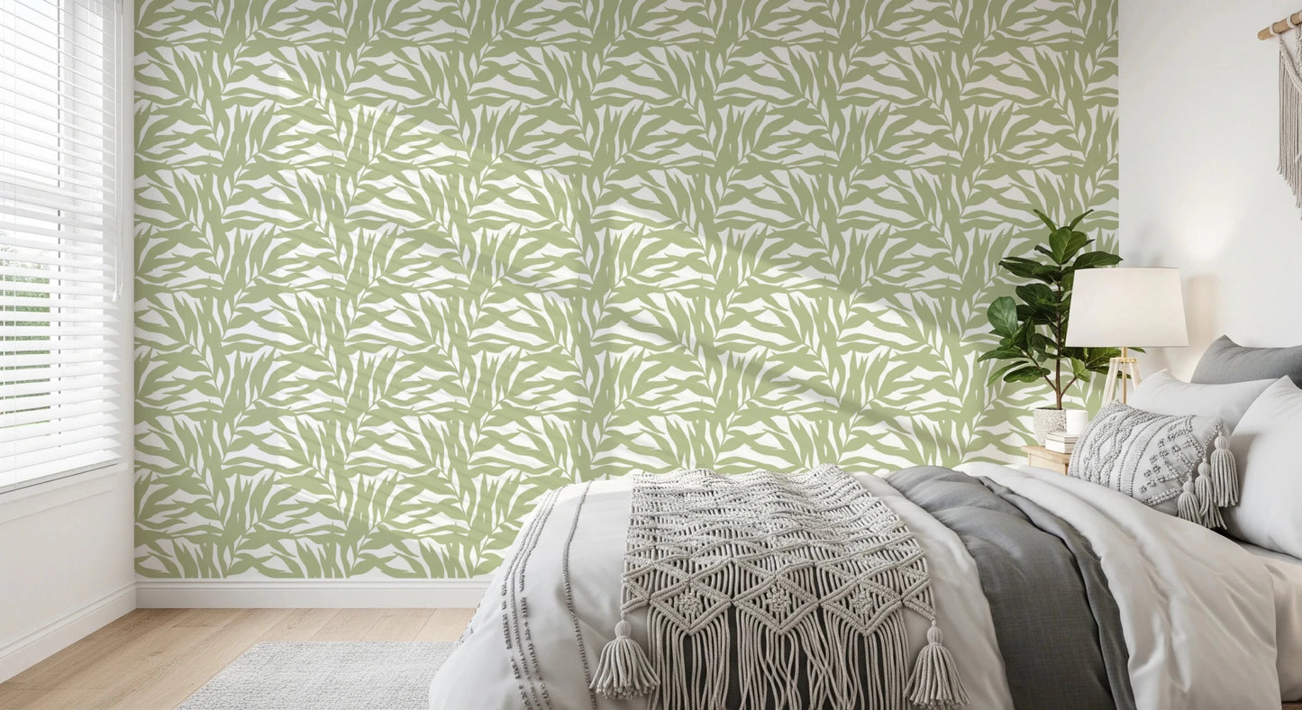 Serene Sage Canopy wallpaper with abstract leafy shapes and natural movement, GD8815