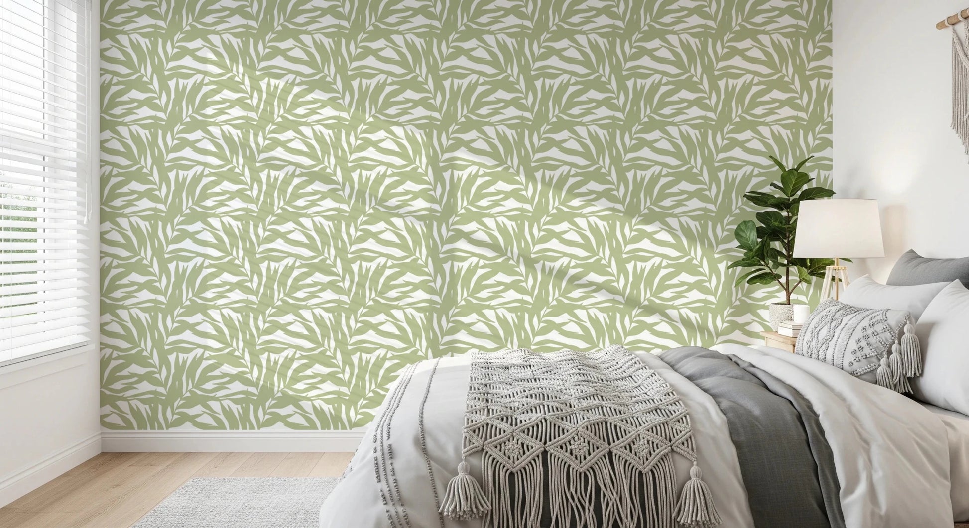 Serene Sage Canopy wallpaper with abstract leafy shapes and natural movement, GD8815