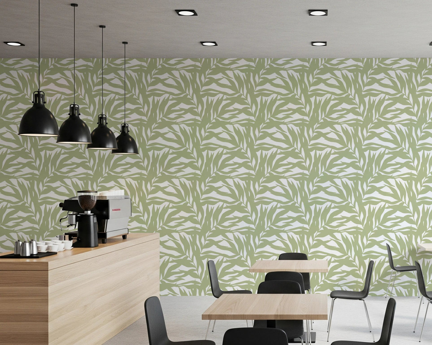 Canopy leaves wallpaper with muted sage foliage and flowing organic forms, GD8815