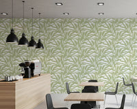 Canopy leaves wallpaper with muted sage foliage and flowing organic forms, GD8815