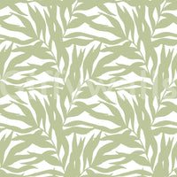 Calm botanical wallpaper showing repeating sage canopy leaves throughout, GD8815