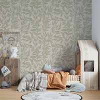 Botanical mural wallpaper in green

