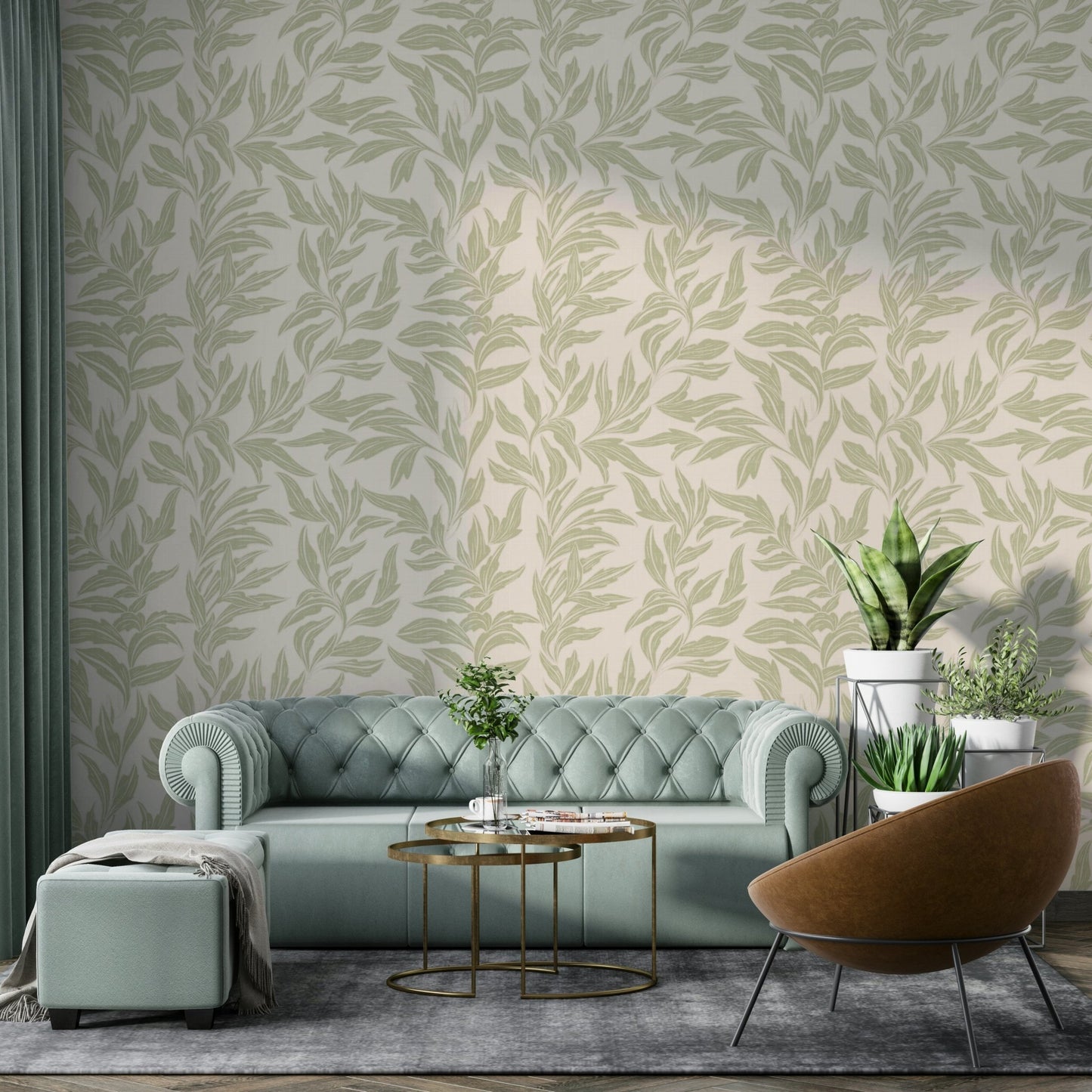 Mural wallpaper with natural leaves


