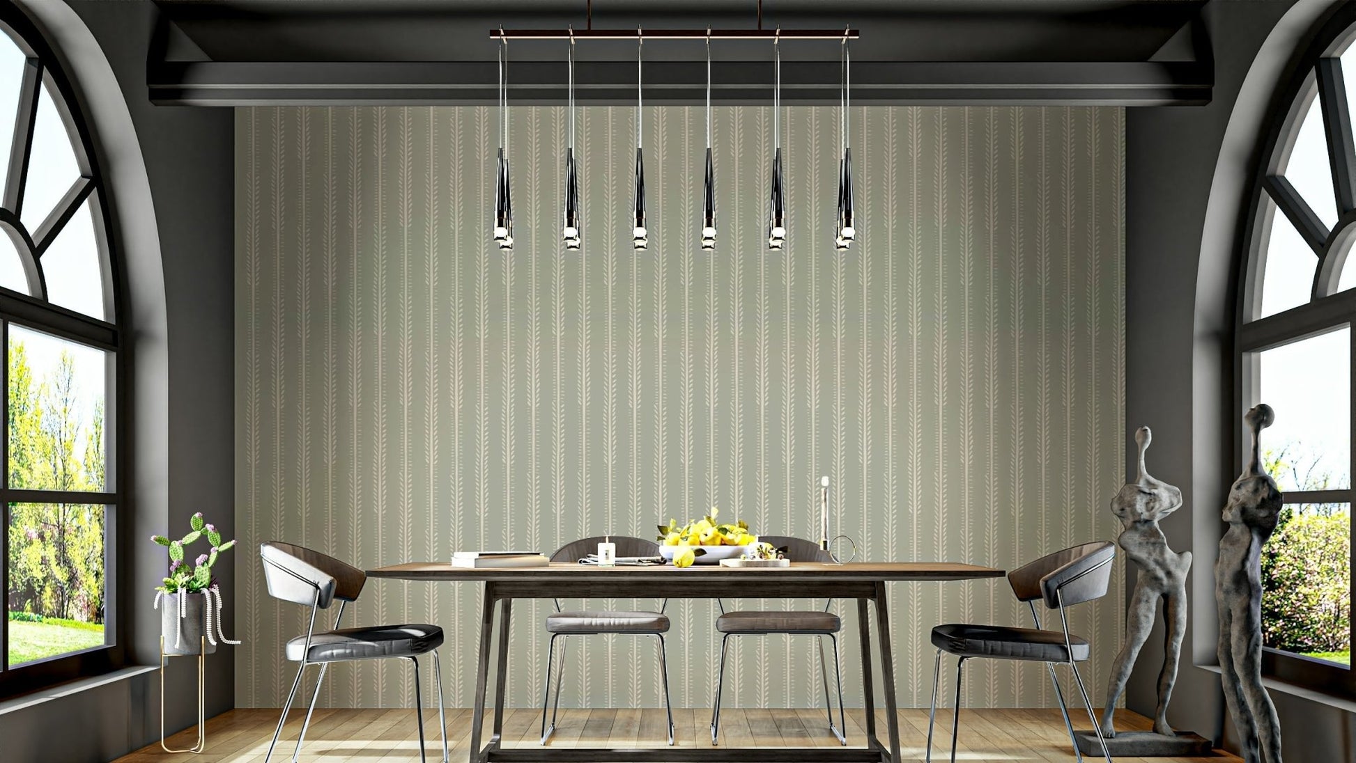 Soft green stripes wallpaper with classic elegance

