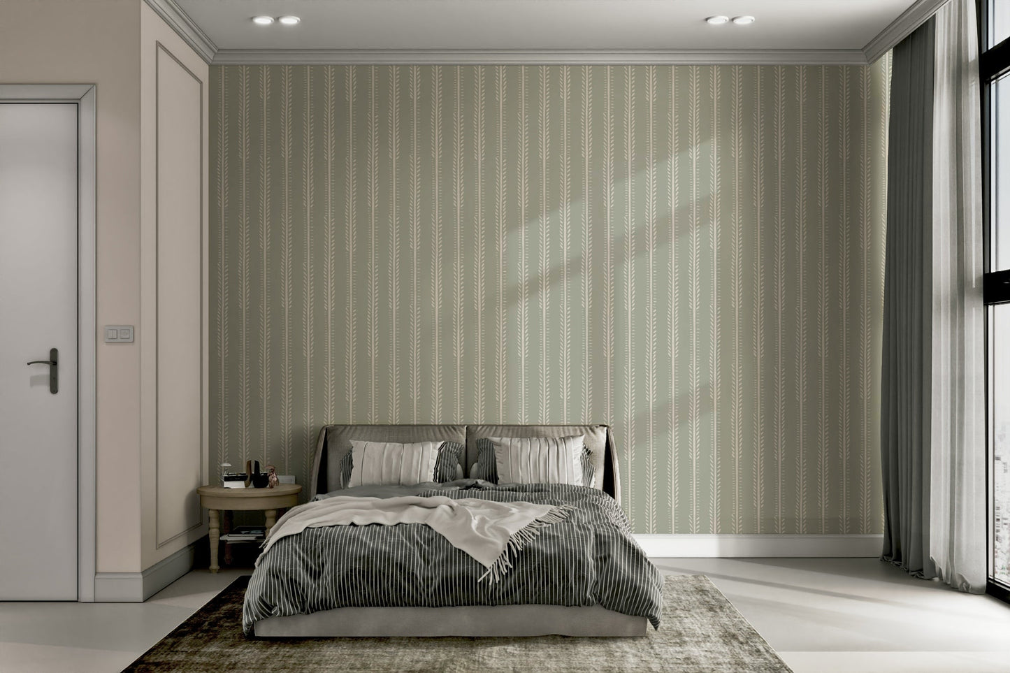 Minimal sage stripe wallpaper for calming interiors

