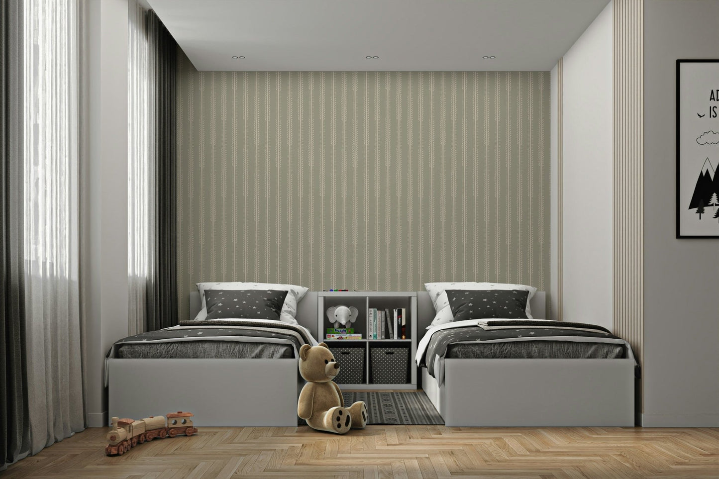 Timeless sage and white wallpaper with stripes

