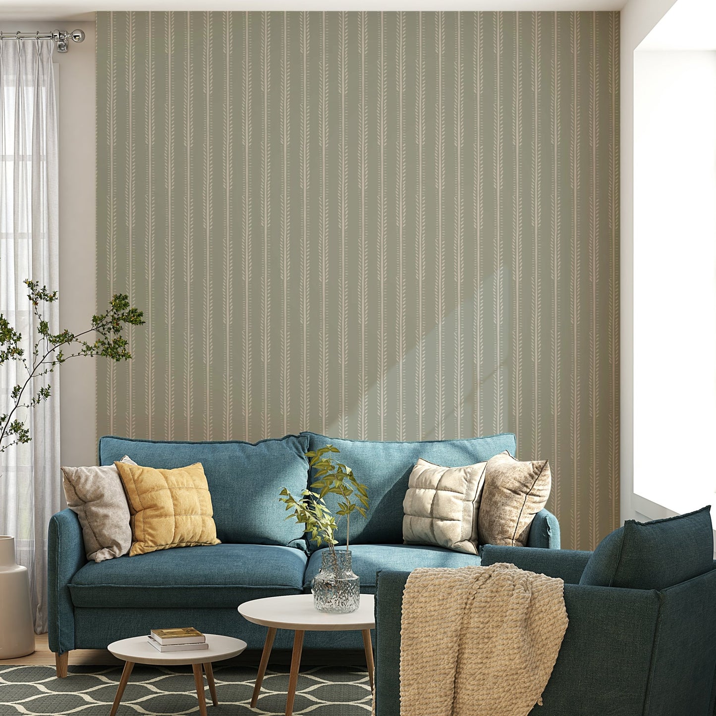 Sage wallpaper with vertical stripe design

