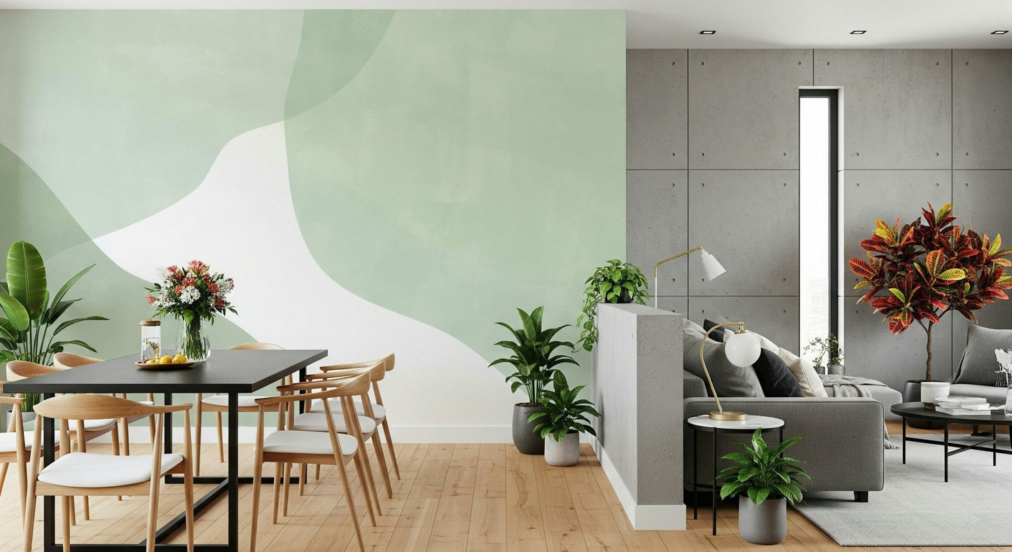A contemplative gentle green wallpaper mural for a feature wall.
