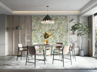 Leaf-patterned wallpaper evoking peaceful escape

