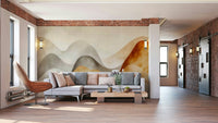 Living room accent with calm sand wallpaper

