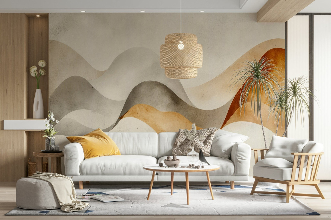 Serene Sands wall mural on living room wall

