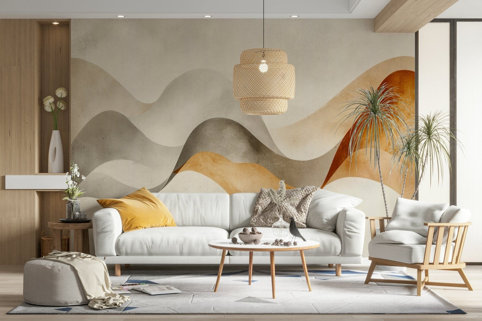 Serene Sands wall mural on living room wall, GD1133