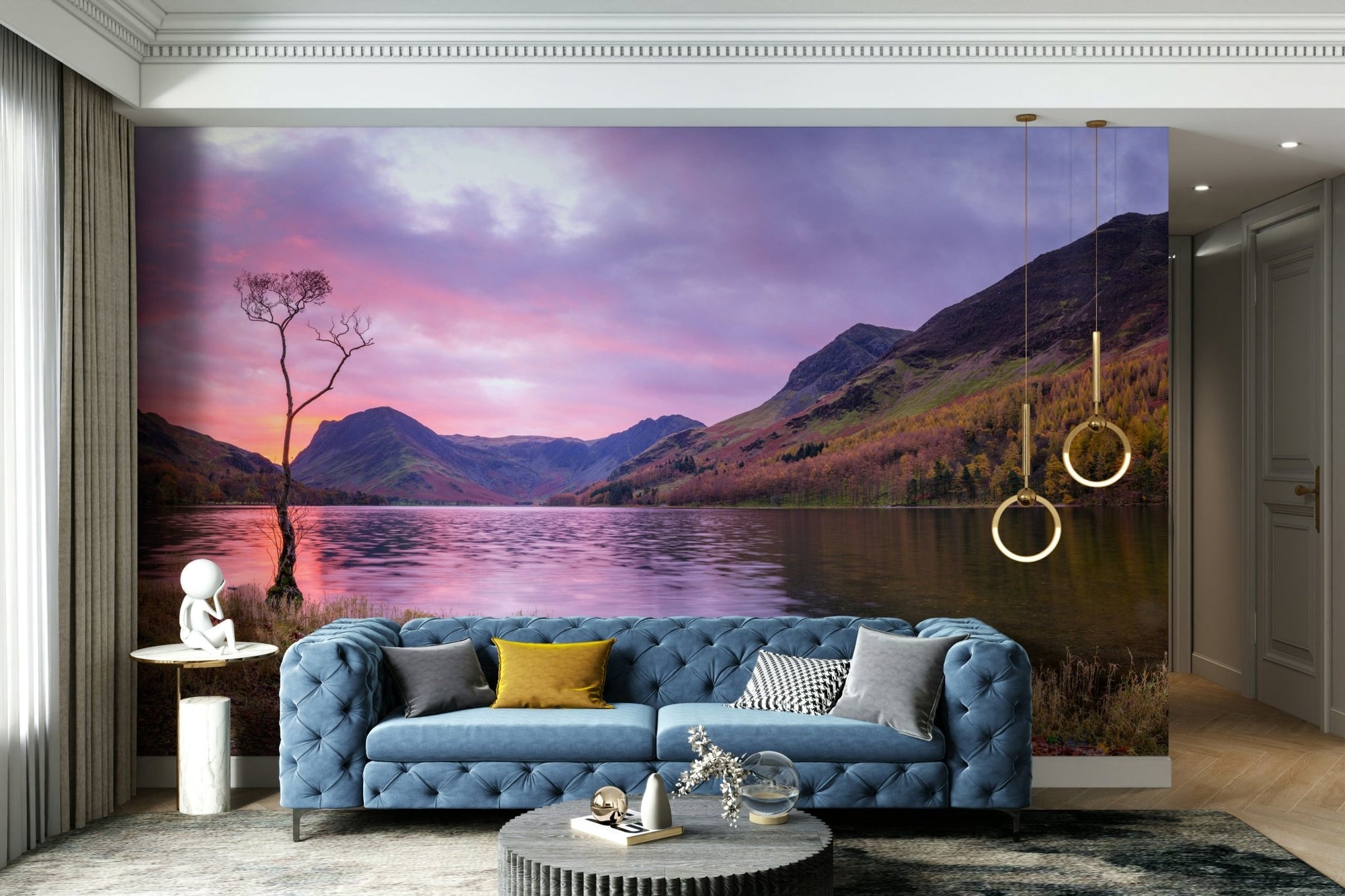Serene Scene Wall Mural showing a pink sunset lake view GD5035