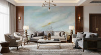 Airy cloud patterns and soft pastel gradients define the Serene Sky Whisper Wall Mural.