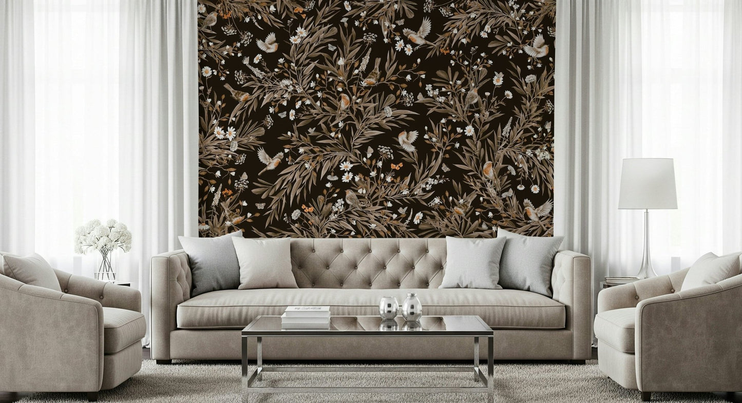 Horizontal design of the gentle Serene Songbirds Wall Mural., GD6289