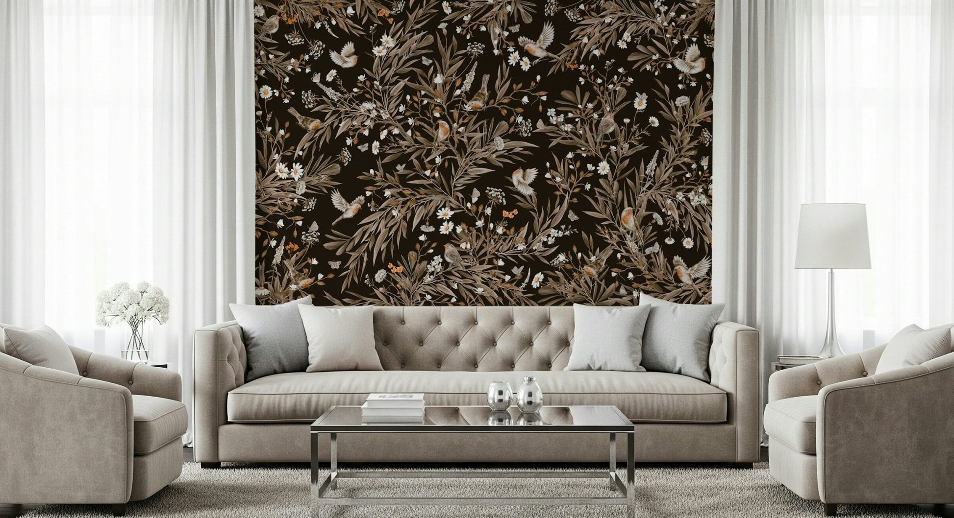 Horizontal design of the gentle Serene Songbirds Wall Mural., GD6289
