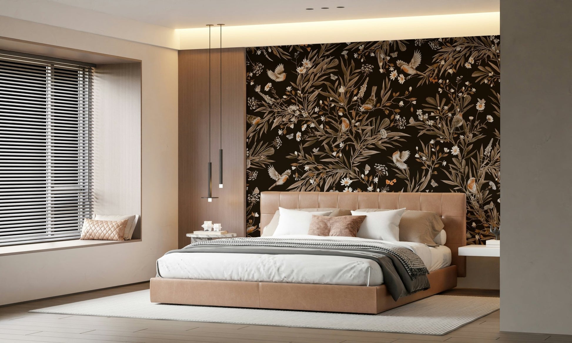 Accent wall featuring the inspiring Serene Songbirds Wall Mural., GD6289