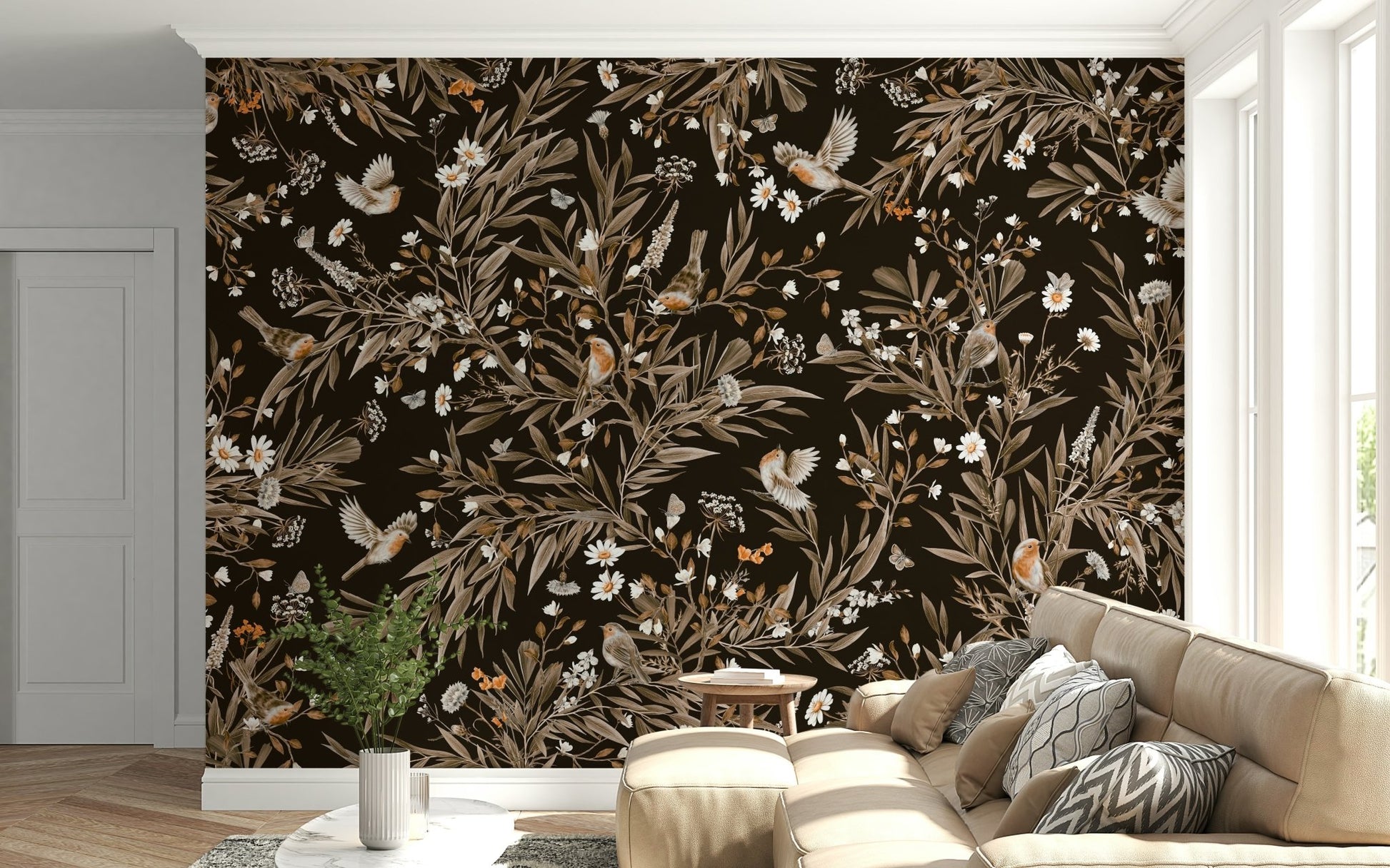 Bedroom wall accent using the delicate Serene Songbirds Wall Mural., GD6289
